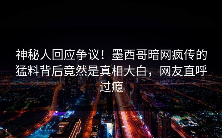 神秘人回应争议！墨西哥暗网疯传的猛料背后竟然是真相大白，网友直呼过瘾