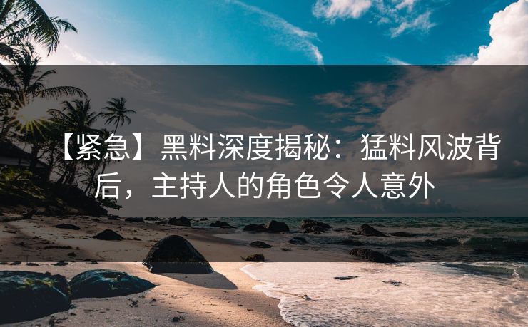 【紧急】黑料深度揭秘：猛料风波背后，主持人的角色令人意外