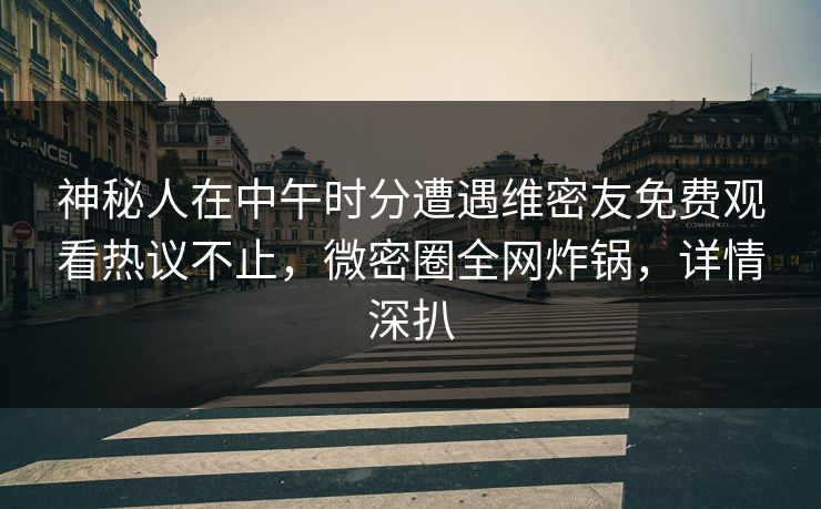 神秘人在中午时分遭遇维密友免费观看热议不止，微密圈全网炸锅，详情深扒